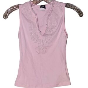 Styles Bohemian Pink Embroidered V-Neck Sleeveless Top